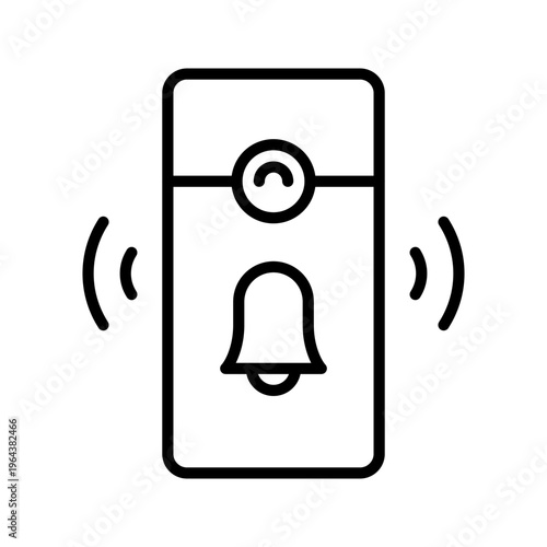 Doorbell notification icon. Technology and home security line symbol. Black and white.