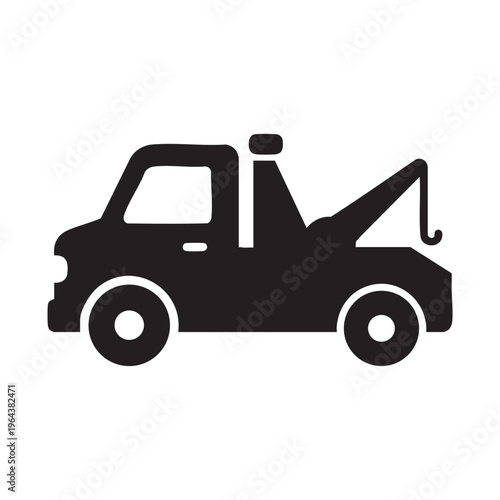 Black tow truck icon simple vector illustration for roadside assistance and transport services isola