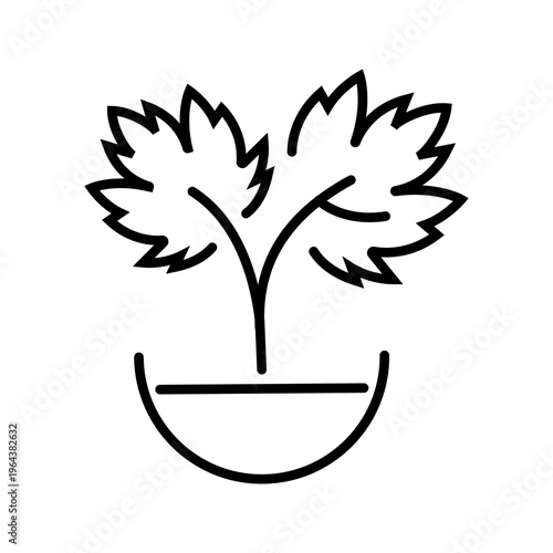 Grape sprout icon. Science and viticulture line symbol. Black and white.