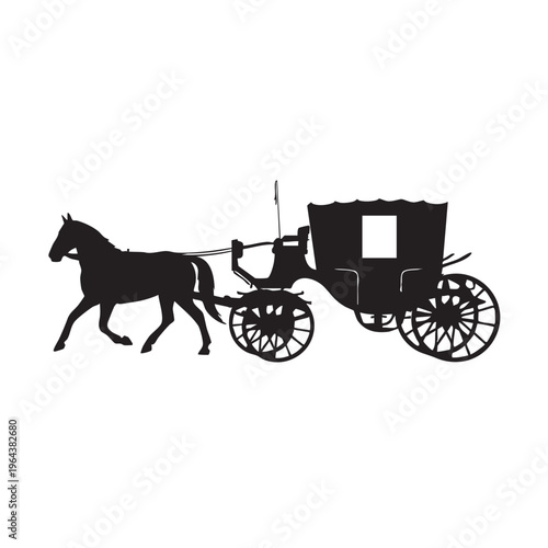 Horse drawn carriage silhouette vintage transportation icon simple vector graphic for historical the