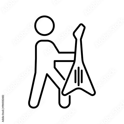 Guitar player icon. Entertainment and musician line symbol. Black and white.