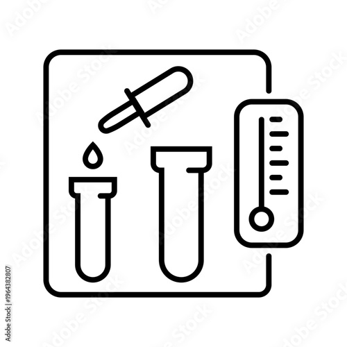 Laboratory test icon. Healthcare and laboratory testing line symbol. Black and white.
