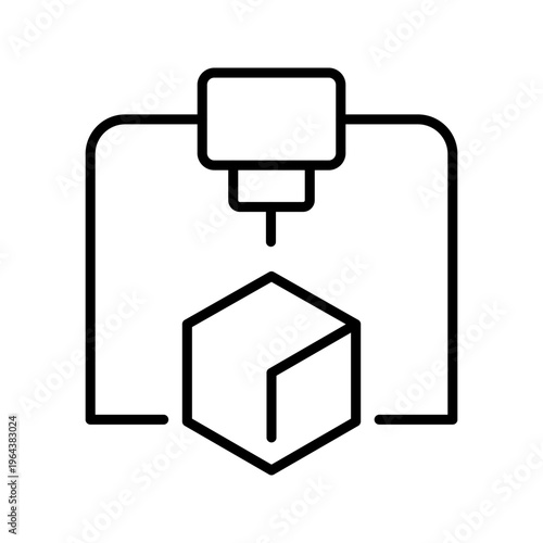 3d printing icon. Industry and additive manufacturing line symbol. Black and white.