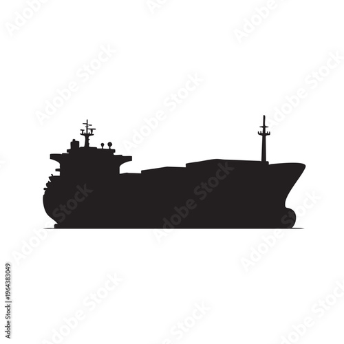 Cargo ship silhouette industrial maritime transport vector illustration isolated on white background