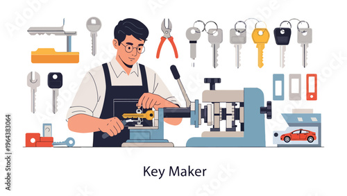 Precision Keycraft: A skilled artisan meticulously crafts a key using specialized tools, embodying expertise and precision in the creation of security.