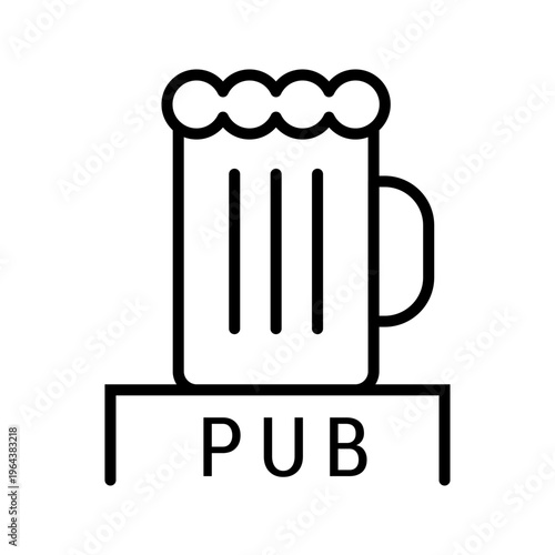 Pub sign icon. Food and bar line symbol. Black and white.
