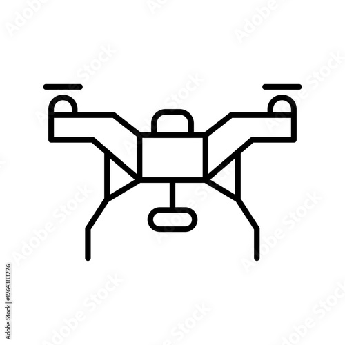 Quadcopter drone icon. Technology and drones line symbol. Black and white.