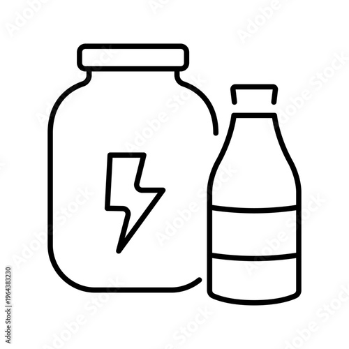 Protein drink icon. Food and sports nutrition line symbol. Black and white.