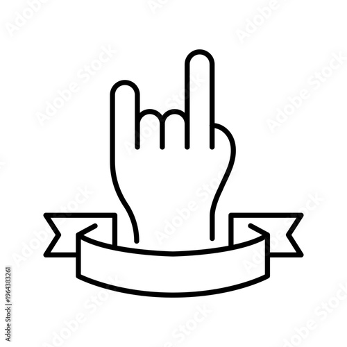 Rock hand gesture icon. Entertainment and rock music line symbol. Black and white.