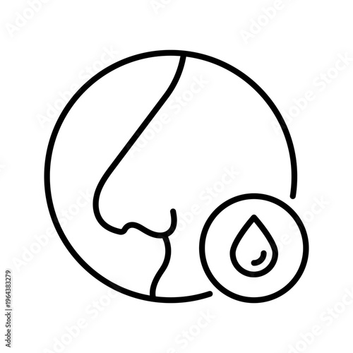 Runny nose icon. Healthcare and allergy line symbol. Black and white.