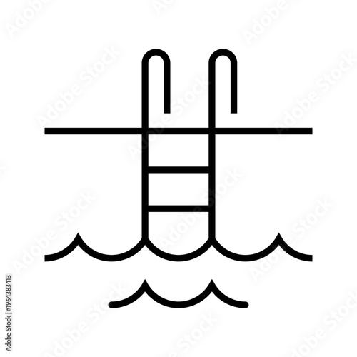 Swimming pool icon. Recreation and aquatics line symbol. Black and white.
