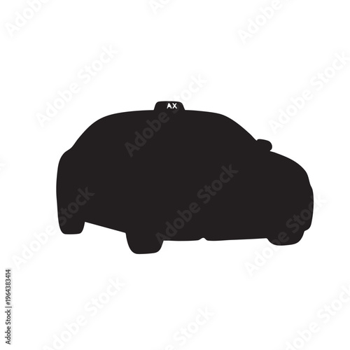 Black silhouette of a taxi car with AX sign simple vector icon for transportation and city services 