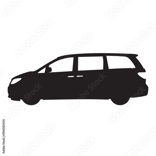 Black minivan silhouette simple vector illustration for transportation and family travel concepts is