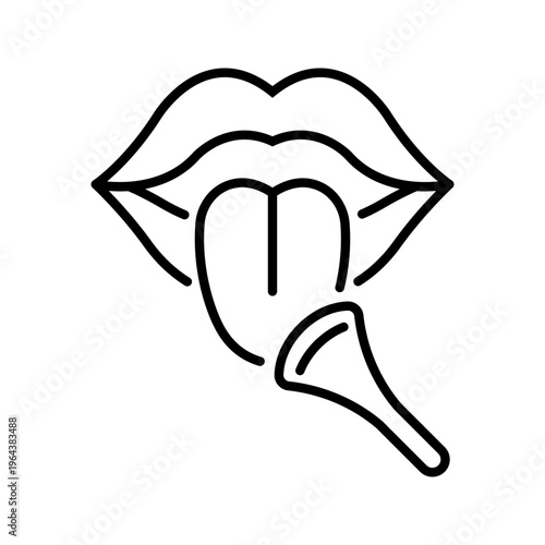 Tongue brush icon. Healthcare and oral care line symbol. Black and white.