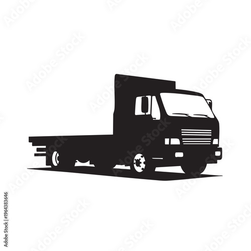 Flatbed truck silhouette commercial vehicle for transport and logistics isolated on white background