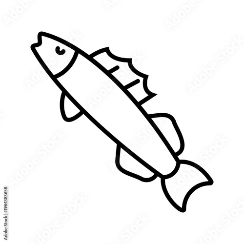 Zander fish icon. Animals and freshwater fish line symbol. Black and white.