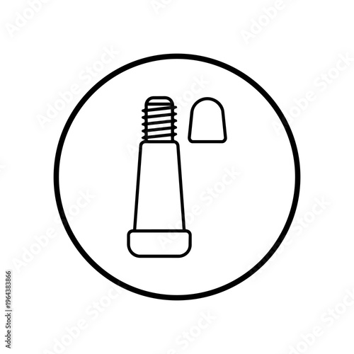Black and White Tire Valve Stem and Threaded Cap Line Art Vector Icon 