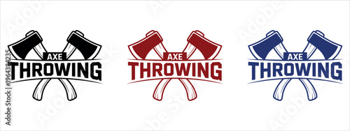 Flat design vector icons of axe throwing in three vibrant colors, ideal for sports, gaming, competition, or outdoor activity promotions and digital content.