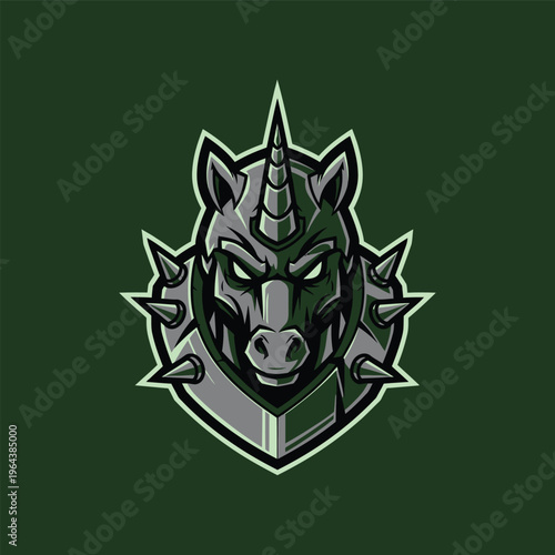 Metallic Unicorn Head Emblem Design.