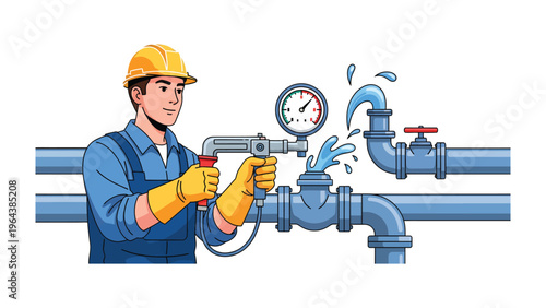 Plumber Fixing a Leak: A skilled plumber addresses a plumbing issue, meticulously repairing a leaking pipe with precision and expertise, a testament to his craftsmanship.