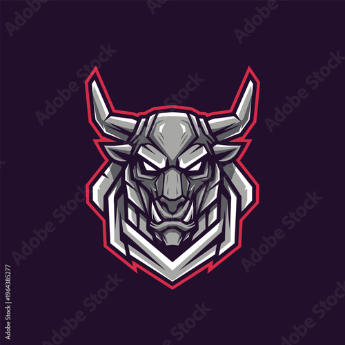 Gray Metallic Bull Head Logo Design.