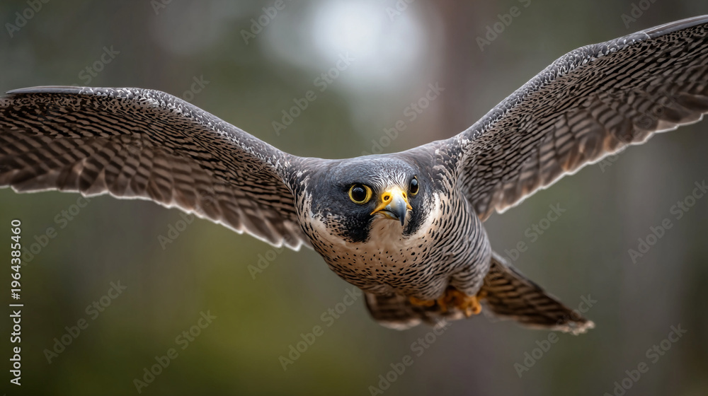 Fototapeta premium A fierce peregrine falcon soaring through the sky