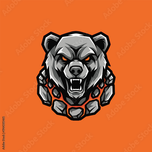 Furious gray bear head illustration.