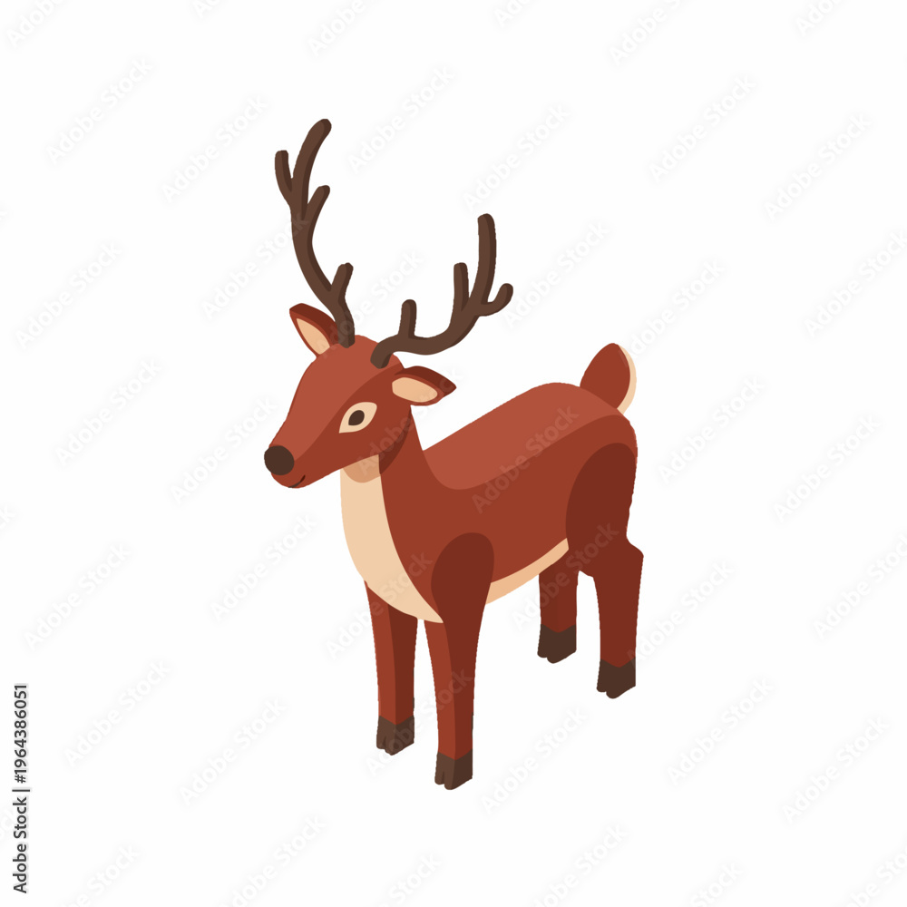 Fototapeta premium Isometric cartoon reindeer with antlers isolated on white.