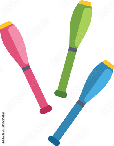 Juggling clubs floating in the air, representing skill and entertainment