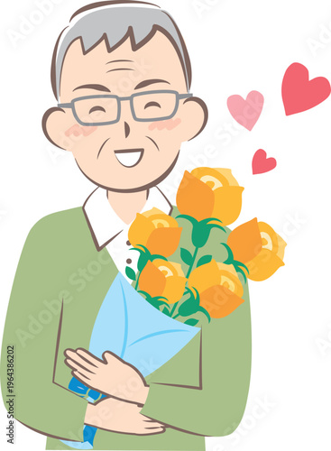 父の日にバラの花束をもらうお父さん　