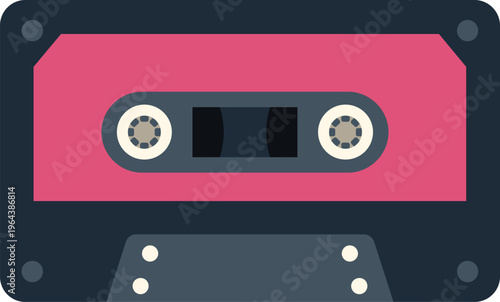 Retro audio cassette with pink label and dark grey casing