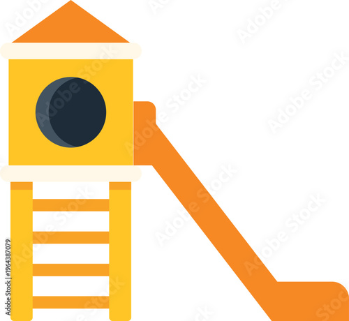 Playground structure featuring a slide, ladder, and small playhouse on a white background