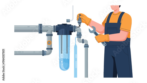 Plumber Repairing a Water System: A skilled plumber meticulously works on a complex water system, showcasing their expertise and precision in maintaining the essential infrastructure for clean water.