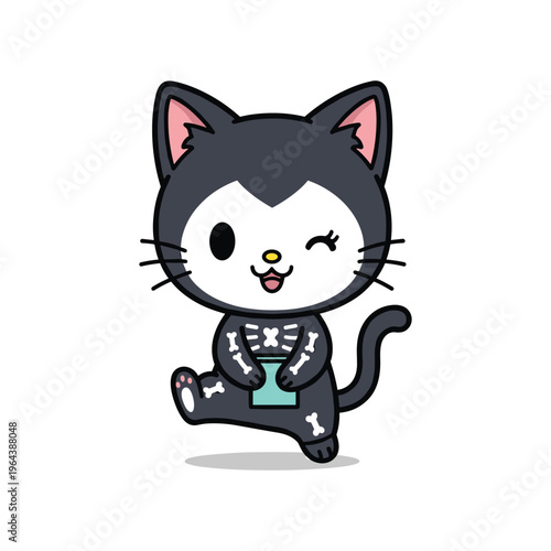 Skeleton Cat Cute Halloween Character Commercial Art