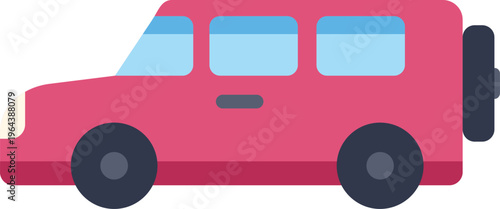 Red off road suv vehicle in flat design offering transport and adventure