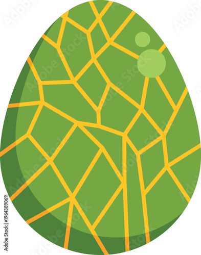Green egg displaying a cracked shell or mosaic pattern