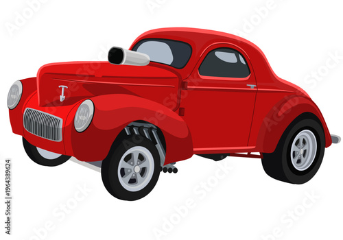 Red Vintage Drag Racing Gasser Classic Car Illustration