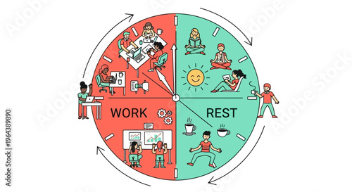 This illustrative diagram visually represents the essential daily cycle of modern work and crucial rest, emphasizing work-life balance for overall well-being.