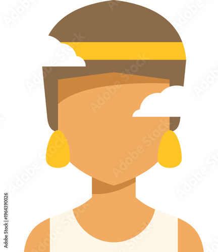 Woman avatar with clouds representing thinking and daydreaming