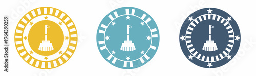 Broom icon. Broom illustration label design. Design for business. Vector illustration.