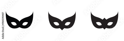 Mask superhero carnival villain  vector icon set. Black masquerade costume eye mask silhouette hidden person face. Simple design incognito party masque shape template illustration. EPS 10 .
