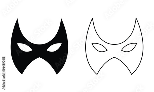 Mask superhero carnival villain  vector icon set. Black masquerade costume eye mask silhouette hidden person face. Simple design incognito party masque shape template illustration. EPS 10 .