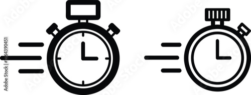 Stopwatch and pocket watch icons with motion lines
