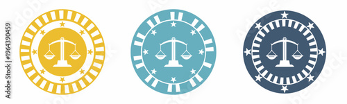 Scales of justice icon. Scales in law illustration label design. Design for business. Vector illustration.