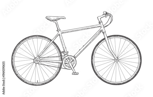 Hand drawn of a silver road bicycle a white bike vintage