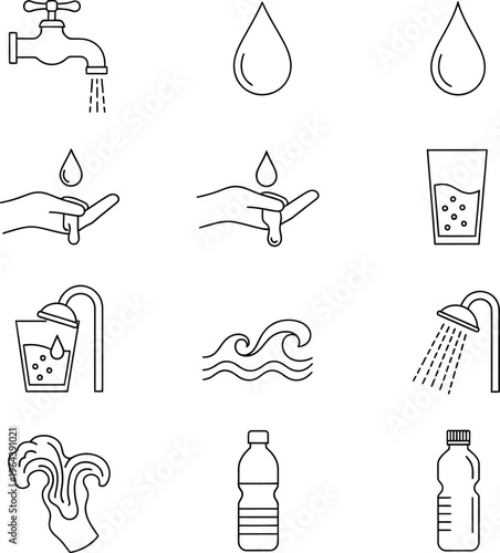 Collection of icons related to water and its uses