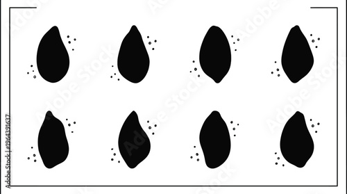 Collection of eight abstract black organic shapes with small dot clusters blob form