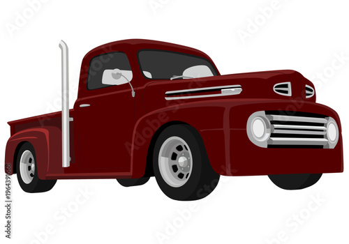 Classic Dark Red Vintage Pickup Truck Illustration