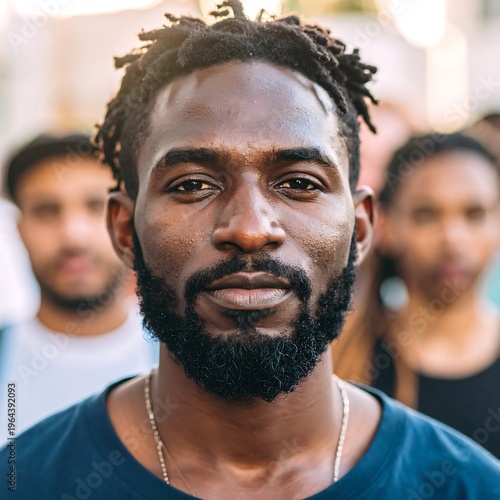 Portrait of a confident man with dreadlocks and a beard.
