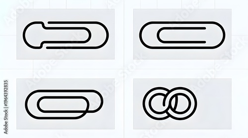 Set of paper clip icons in a minimal line style for office and stationery use
